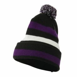 Artex Pom Pom Cuff Stripe Long Beanie -Adams Shop pp004bf black 1