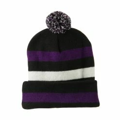 Artex Pom Pom Cuff Stripe Long Beanie -Adams Shop pp004bf black 5