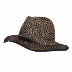 Hatiya Patterned Panama Hat With Buckle Band -Adams Shop pt004pe black 1