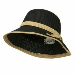 Hatiya Paper Straw Trimmed Bucket Hat -Adams Shop pu001bh black 1