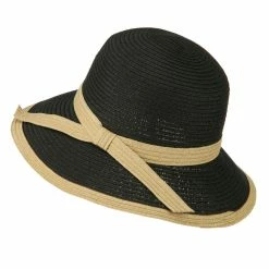 Hatiya Paper Straw Trimmed Bucket Hat -Adams Shop pu001bh black 2