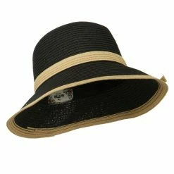Hatiya Paper Straw Trimmed Bucket Hat -Adams Shop pu001bh black 4