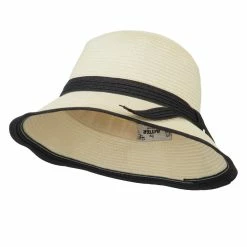 Hatiya Paper Straw Trimmed Bucket Hat -Adams Shop pu002bh ivory black 1