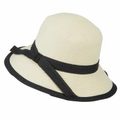 Hatiya Paper Straw Trimmed Bucket Hat -Adams Shop pu002bh ivory black 2