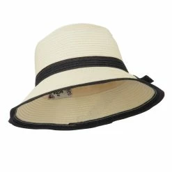 Hatiya Paper Straw Trimmed Bucket Hat -Adams Shop pu002bh ivory black 4