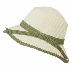Hatiya Paper Straw Trimmed Bucket Hat -Adams Shop pu005bh ivory olive 5