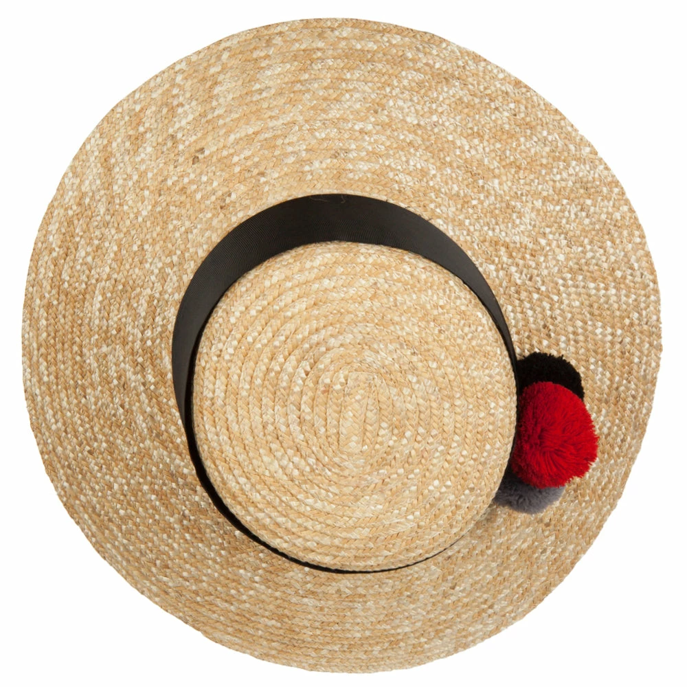 Jeanne Simmons Women's Straw Wide Band With Pom Pom Accented Boater Hat 7 Jeanne Simmons Women's Straw Wide Band With Pom Pom Accented Boater Hat - Image 5
