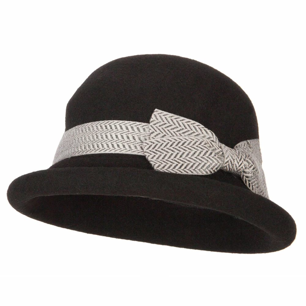 Jeanne Simmons Women's Wool Felt Herringbone Design Ribbon Accented Rolled Up Brim Bucket Hat 3 Jeanne Simmons Women's Wool Felt Herringbone Design Ribbon Accented Rolled Up Brim Bucket Hat