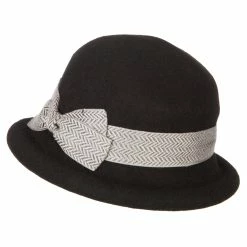 Jeanne Simmons Women's Wool Felt Herringbone Design Ribbon Accented Rolled Up Brim Bucket Hat 8 Jeanne Simmons Women's Wool Felt Herringbone Design Ribbon Accented Rolled Up Brim Bucket Hat -Adams Shop rg001bh black 2 1