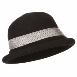 Jeanne Simmons Women's Wool Felt Herringbone Design Ribbon Accented Rolled Up Brim Bucket Hat 10 Jeanne Simmons Women's Wool Felt Herringbone Design Ribbon Accented Rolled Up Brim Bucket Hat -Adams Shop rg001bh black 4 1