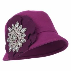 Something Special Women's Wool Felt Cloche With Rhinestone Flower -Adams Shop rh001cl magenta 1