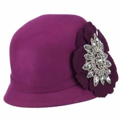 Something Special Women's Wool Felt Cloche With Rhinestone Flower -Adams Shop rh001cl magenta 2