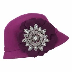 Something Special Women's Wool Felt Cloche With Rhinestone Flower -Adams Shop rh001cl magenta 5