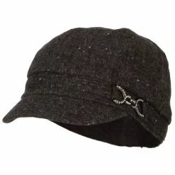 Something Special Rhinestone Metal Buckle Trim Tweed Newsboy Cap