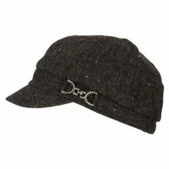 Something Special Rhinestone Metal Buckle Trim Tweed Newsboy Cap -Adams Shop rh001nb black 4