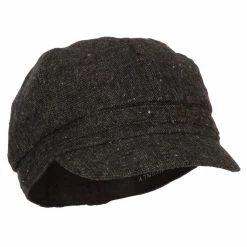 Something Special Rhinestone Metal Buckle Trim Tweed Newsboy Cap -Adams Shop rh001nb black 5
