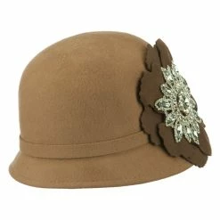 Something Special Women's Wool Felt Cloche With Rhinestone Flower -Adams Shop rh002cl camel 2