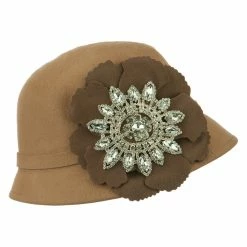 Something Special Women's Wool Felt Cloche With Rhinestone Flower -Adams Shop rh002cl camel 5