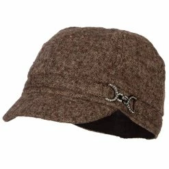 Something Special Rhinestone Metal Buckle Trim Tweed Newsboy Cap -Adams Shop rh002nb brown 1