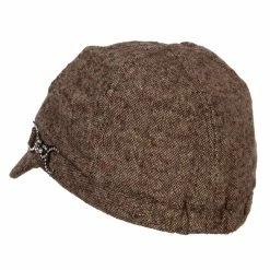 Something Special Rhinestone Metal Buckle Trim Tweed Newsboy Cap -Adams Shop rh002nb brown 2