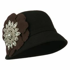 Something Special Women's Wool Felt Cloche With Rhinestone Flower -Adams Shop rh003cl black 1