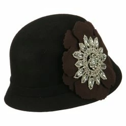Something Special Women's Wool Felt Cloche With Rhinestone Flower -Adams Shop rh003cl black 2