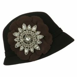 Something Special Women's Wool Felt Cloche With Rhinestone Flower -Adams Shop rh003cl black 5