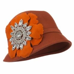 Something Special Women's Wool Felt Cloche With Rhinestone Flower -Adams Shop rh004cl rust 1