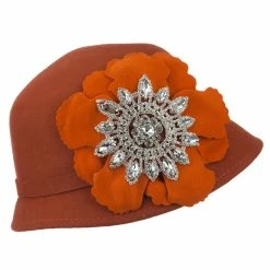 Something Special Women's Wool Felt Cloche With Rhinestone Flower -Adams Shop rh004cl rust 5