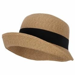 Jeanne Simmons Women's Paper Braid Ribbon Band Trim Turn Up Front Brim Cloche Hat