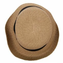 Jeanne Simmons Women's Paper Braid Ribbon Band Trim Turn Up Front Brim Cloche Hat -Adams Shop ri001cl tan tweed 5