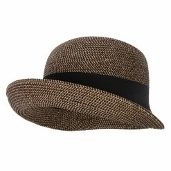 Jeanne Simmons Women's Paper Braid Ribbon Band Trim Turn Up Front Brim Cloche Hat -Adams Shop ri002cl black tweed 1