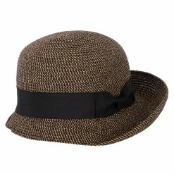 Jeanne Simmons Women's Paper Braid Ribbon Band Trim Turn Up Front Brim Cloche Hat -Adams Shop ri002cl black tweed 3