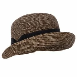 Jeanne Simmons Women's Paper Braid Ribbon Band Trim Turn Up Front Brim Cloche Hat -Adams Shop ri002cl black tweed 4