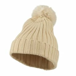 City Hunter Knit Cuff Beanie With Rabbit Pom 37 City Hunter Knit Cuff Beanie With Rabbit Pom -Adams Shop rp001bf khaki 1