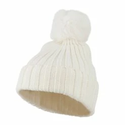 City Hunter Knit Cuff Beanie With Rabbit Pom 47 City Hunter Knit Cuff Beanie With Rabbit Pom -Adams Shop rp003bf white 1
