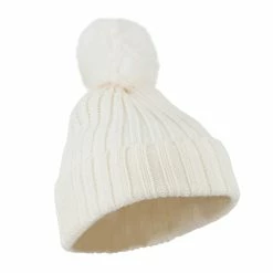 City Hunter Knit Cuff Beanie With Rabbit Pom 50 City Hunter Knit Cuff Beanie With Rabbit Pom -Adams Shop rp003bf white 4
