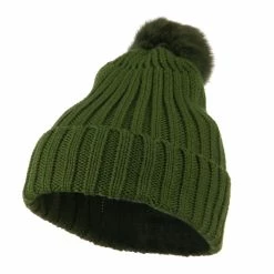 City Hunter Knit Cuff Beanie With Rabbit Pom 52 City Hunter Knit Cuff Beanie With Rabbit Pom -Adams Shop rp004bf olive 1