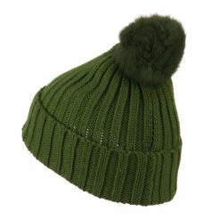 City Hunter Knit Cuff Beanie With Rabbit Pom 53 City Hunter Knit Cuff Beanie With Rabbit Pom -Adams Shop rp004bf olive 2