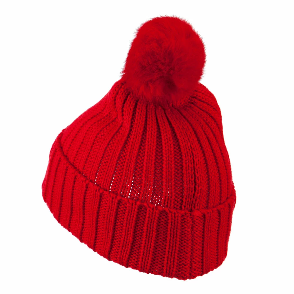 City Hunter Knit Cuff Beanie With Rabbit Pom 4 City Hunter Knit Cuff Beanie With Rabbit Pom - Image 2