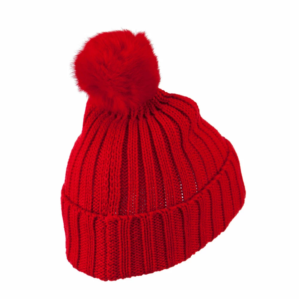 City Hunter Knit Cuff Beanie With Rabbit Pom 5 City Hunter Knit Cuff Beanie With Rabbit Pom - Image 3