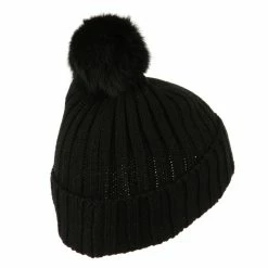 City Hunter Knit Cuff Beanie With Rabbit Pom 59 City Hunter Knit Cuff Beanie With Rabbit Pom -Adams Shop rp006bf black 3