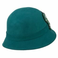 Something Special Wool Felt Cloche Hat With Rhinestone Butterfly -Adams Shop rt001cl turquoise 2