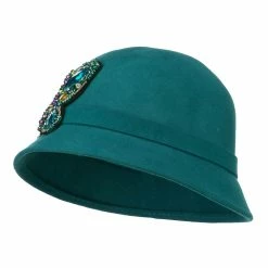 Something Special Wool Felt Cloche Hat With Rhinestone Butterfly -Adams Shop rt001cl turquoise 4