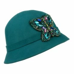 Something Special Wool Felt Cloche Hat With Rhinestone Butterfly -Adams Shop rt001cl turquoise 5