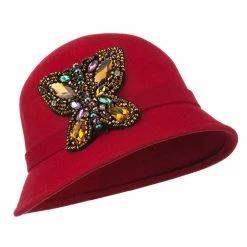 Something Special Wool Felt Cloche Hat With Rhinestone Butterfly -Adams Shop rt002cl red 1
