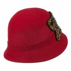 Something Special Wool Felt Cloche Hat With Rhinestone Butterfly -Adams Shop rt002cl red 2