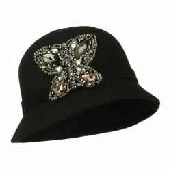 Something Special Wool Felt Cloche Hat With Rhinestone Butterfly -Adams Shop rt003cl black 1