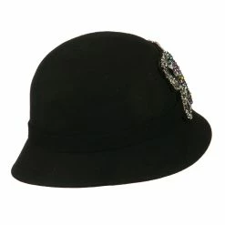 Something Special Wool Felt Cloche Hat With Rhinestone Butterfly -Adams Shop rt003cl black 2