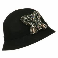 Something Special Wool Felt Cloche Hat With Rhinestone Butterfly -Adams Shop rt003cl black 5